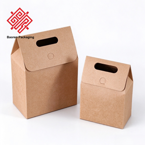 Caja de papel kraft personalizada con asa troquelada, caja de regalo plegable de papel marrón para envasar bocadillos, galletas, café y alimentos. - Product Image 2