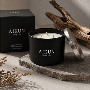 AIKUN <b>Large</b> Cylinder Glass Jar Aromatherapy <b>Candle</b> Three Wicks Scented <b>Candle</b> for Bedroom Spa OEM - Product Image 3