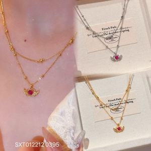 Ciondolo Portafortuna di Capodanno con Lucchetto Ruyi Vintage, Lusso Leggero, Zircone Naturale di Alta Gamma, Catena in Bambù, Moda Versatile, Collana a Clavicola con Cuore - Product Image 2