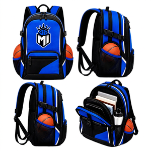 Mochila de baloncesto Mashadi para niños, color azul, gran capacidad, con bolsillo lateral de malla, compartimento para computadora - Product Image 1