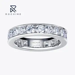 Rochime channel setting cincin pernikahan 925 perak murni berlapis rhodium kubik zirkonia cincin ins gaya perhiasan untuk wanita
