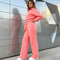Ensemble de sweats à capuche courts et de joggings personnalisés en molleton de coton rose doux et épais avec impression sérigraphiée pour femmes