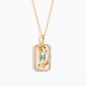 판화 주얼리 18K 금도금 스테인리스 스틸 별자리 사각 펜던트 지르콘 점성술 목걸이 - Product Image 6