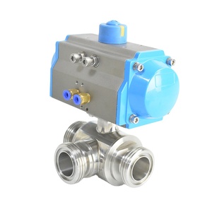 Robinet à bille sanitaire pneumatique en acier inoxydable de qualité alimentaire, type T, type L, 3 voies, avec filetage en aluminium - Product Image 2