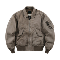 Blouson Aviateur Classique Vintage en Coton Délavé pour Homme – Uniforme de Costume Rétro en Satin Effet Vieilli