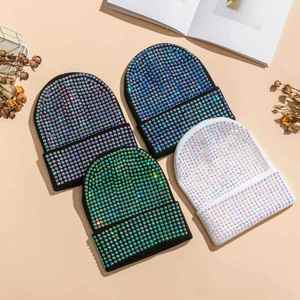 2024 Autumn Winter Hot Selling Fashion Women Men Bling Bling Diamond Acrylic Knitted Beanie <b>Hat</b> - Product Image 3