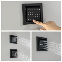 Ensemble de douche cascade HONGDEC en laiton brossé doré non revêtu avec jets latéraux, douchette à main et système de douche thermostatique encastré au plafond