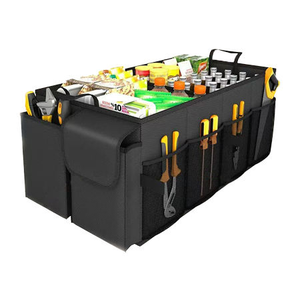 Organisateur et rangement de voiture avancé, organisateur de rangement de voiture multi-compartiments réglable |   Boîte de rangement pliable portable pour coffre de SUV - Product Image 1