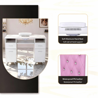 Table de manucure professionnelle en cuir véritable blanc, style INS, avec aspirateur intégré, repose-poignet et rangement multi-tiroirs, pour salon de beauté