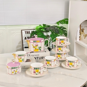 Flower Series Light Luxury European Style 15-Piece Ceramic Bone China Eco-Friendly <b>Coffee</b> Set Custom Logo for Parties Weddings - Product Image 1