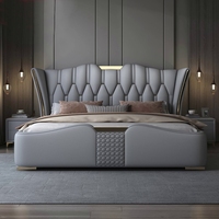 Lit King Size moderne en cuir italien de haute qualité Lit en bois avec rangement Lit double de luxe fabriqué en Chine