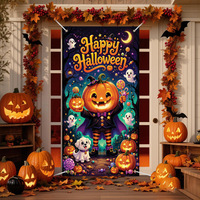 Bannière suspendue personnalisable pour porte d'entrée, décoration intérieure et extérieure, thème Halloween : Citrouille et Chat Noir