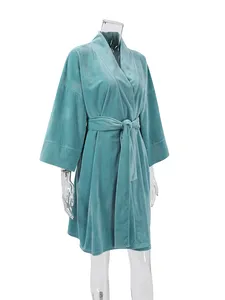 Hiloc, batas de terciopelo de cristal con fajas, ropa de dormir de punto, <span class=keywords><strong>albornoces</strong></span> para mujer, vestidos de noche cálidos con mangas caídas, <span class=keywords><strong>albornoces</strong></span> elegantes 2024 - Product Image 5