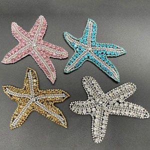 섬세한 불가사리 자수 비즈 장식 패치 핑크 라인스톤 불가사리 패치 코트, 티셔츠, 의류 장식용 패치 - Product Image 1
