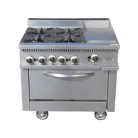 Cuisinière à gaz commerciale de qualité supérieure Core Pro 36 pouces en acier inoxydable avec quatre brûleurs, grill et four, facile à nettoyer