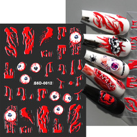 5D Halloween ongle autocollant 6*8cm rouge oeil en relief ongle autocollant gothique Y2K Style adhésif décalcomanies tatouage décorations manucure