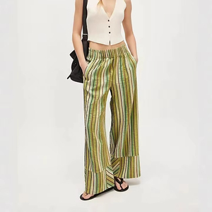 2025 <span class=keywords><strong>pantalones</strong></span> de pierna ancha a rayas para mujer, cintura alta, adelgazantes, sueltos, informales, para primavera y otoño, Estilo Europeo Americano transfronterizo - Product Image 1