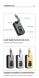Lucchetto Intelligente con Impronta Digitale Integrata per Borse, <span class=keywords><strong>Antifurto</strong></span> con Archiviazione Cloud e SDK di Rete - Product Image 4