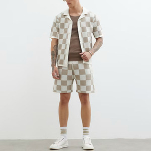 Wholesale Luxury Summer Knitted Shorts <strong>Set</strong> with Custom Logo Breathable Woven Embroidered Technique Casual <strong>Knitting</strong> Style - Product Image 1