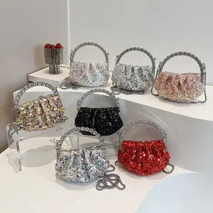 2024 Fashion Chain Sequins Mini Shoulder Handbag Cute Ladies Clutch Evening Bags Small Elegant Women Purse