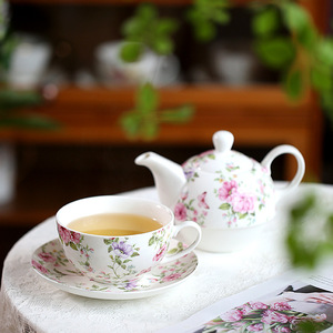 Set da Tè in Porcellana Floreale da 250ml, Tazza <span class=keywords><strong>e</strong></span> Piattino con Stampa <span class=keywords><strong>di</strong></span> Fiori, Servizio da Tè in Ceramica per Madre <span class=keywords><strong>e</strong></span> Figlio - Product Image 2