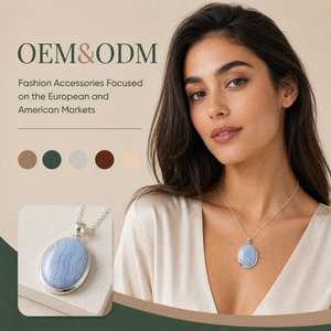 Ear enlace oem odm Wholesale Silver Plated Pendant <b>Necklaces</b> Oval Cabochon <b>Blue</b> Lace Agate Gemstone Jewelry For Women - Product Image 1