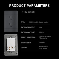 Prise de courant double 3 pôles standard sud-américain élégant dans le panneau PC ignifuge 250V 15A