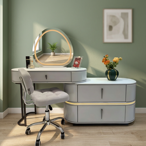 Modern Makeup <b>Vanity</b> <b>Table</b> With Lighted <b>Mirror</b> Storage Desk For Bedroom Furniture - Product Image 3