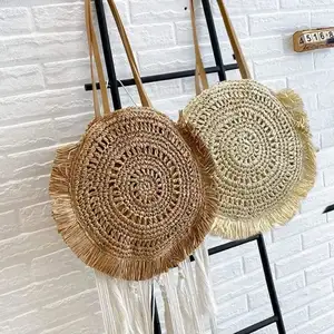 Wholesales Round Paper Straw Handmade Beach Bags Round Handmade Shoulder Bag
