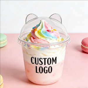 Vasos de Plástico Desechables Transparentes de Pared Simple de 16oz/30ml con Tapas de Cúpula de 90mm de Diámetro, Recipientes para Helado con Logotipo Personalizado - Product Image 1
