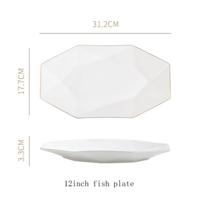 北欧シンプル6コーナーダイヤモンド絵画ゴールドリムセラミックプレートボウル皿スプーン食器セットホームレストランホテル卸売 - Product Image 5