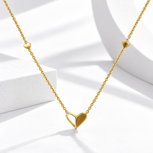 Collar con Colgante de Corazón Dividido en Acero Inoxidable, Chapado en Oro de 14K al Vacío, Corazón Abierto y Sólido - Product Image 1