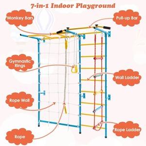 Set da Arrampicata per Bambini 7 in 1 da Parete per Interni, Attrezzatura da Gioco con Barre per Trazioni, Scala di Corda - Product Image 5
