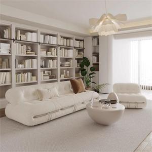 Italian Retro Hippo Sofa Cream Mid Century Wabi Sabi Style Fluffy Lamb Wool Fabric Sofa - Product Image 3
