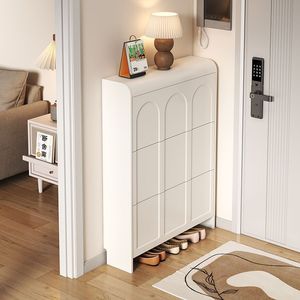 Scarpiera in Legno Ultra Sottile da 17 cm Salvaspazio, Stile Moderno Crema, con Cassetti a Ribalta, Mobile Contenitore per Soggiorno con Angoli Arrotondati - Product Image 3