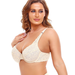 Sous-vêtements en dentelle jacquard européen et américain avec anneau en acier, soutien-gorge de grande taille, bonnet DEF, vente en gros - Product Image 1