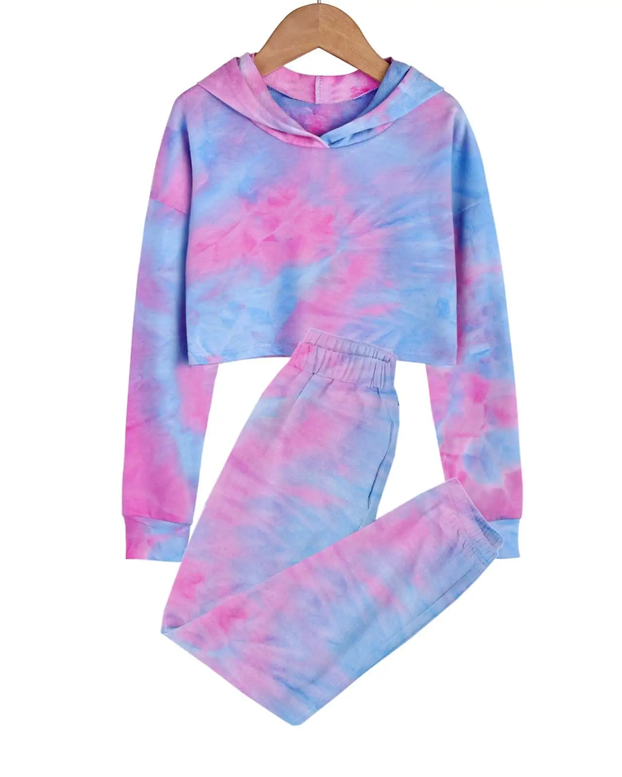 Mùa Thu 3 Để 14 Năm Tuổi Thời Trang Sang Trọng Tie Dye Tím & Màu Xanh Dài Tay Áo Quần Thiếu Niên Cô Gái Bộ Quần Áo