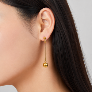 Boucles d'oreilles pendantes à chaîne à billes en acier inoxydable plaqué or 14 carats sous vide, longues boucles d'oreilles pendantes à sphères polies - Product Image 5