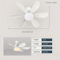 Ventilateur de plafond LED moderne en ABS avec télécommande et lumière à douille E27 pour salle à manger/salon