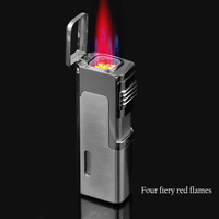Briquet torche électronique à quatre flammes droites, coupe-vent, à gaz, personnalisable avec logo, pour cigarettes et cigares, rechargeable 3g, pour extérieur