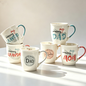 Tasse à café en céramique personnalisée en gros pour la famille (thème maman et papa), tasse en porcelaine artistique dégradée de haute qualité pour <span class=keywords><strong>cadeau</strong></span> parental - Product Image 3