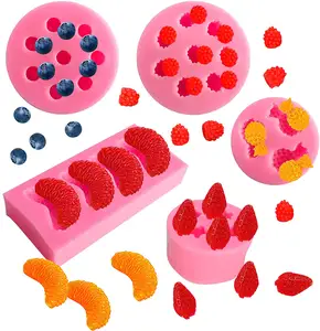 水果形状软糖模具，3D草莓，橙色，菠萝，覆盆子 & 蓝莓硅胶软糖模具肥皂糖果模具