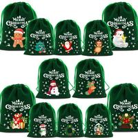 YOULUN Vente en gros de sacs cadeaux en tissu floqué rouge de Noël, sacs à fruits, bonbons, biscuits, emballage