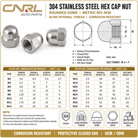 304 Stainless Steel Hex Cap Nut Rounded Dome Acorn Cap Nut Metric Thread Corrosion Resistant Stainless Hardware