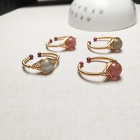 Zooying Vintage bague en cristal 14K or enveloppé à la main bague tirée feldspath Pigeon rouge fraise cristal anneau