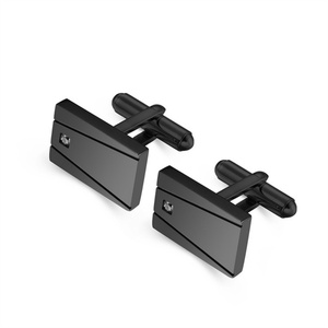 Boutons de manchette élégants en acier inoxydable avec zircon noir, bijoux raffinés pour hommes - Product Image 5