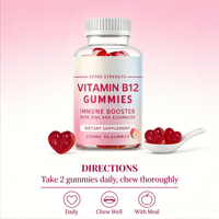 Gummies de Vitamine B12 2500mg Haute Puissance, Stimulant Immunitaire, Zinc, Échinacée, Énergie et Système Nerveux, 60 Comprimés, Complément Végétalien