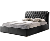 Lit double en cuir souple de haute qualité, design moderne, avec cadre en bois / Meubles de chambre à coucher