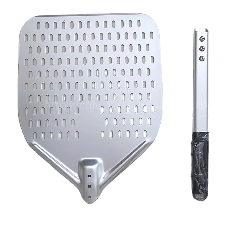 Einzigartiges Design Pizza Shovel Square Perfo rated Aluminium & Edelstahl Klinge mit abnehmbarem Griff Pizza ofen Peel zum Backen