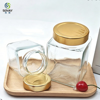 Bocal carré en verre de haute qualité de 380 ml pour sauce piquante, sauce tomate, miel, cornichons, pâte de bœuf avec couvercles métalliques